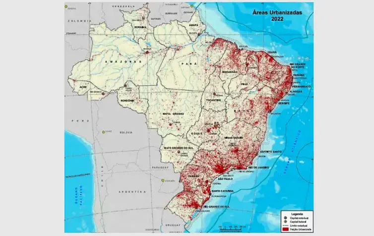 Crescimento da área urbanizada no Brasil foi de 12,3% até 2022